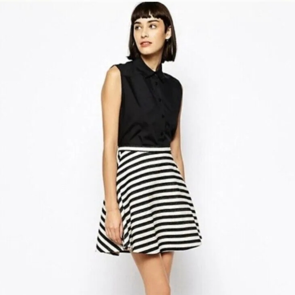 Anthropologie Greylin Preston Black and White Striped Skater Skirt size 0